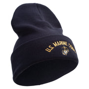 US Marine Corps Embroidered 12 Inch Solid Knit Cuff Long Beanie Made in USA - Navy OSFM