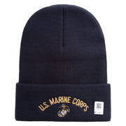 US Marine Corps Embroidered 12 Inch Solid Knit Cuff Long Beanie Made in USA - Navy OSFM