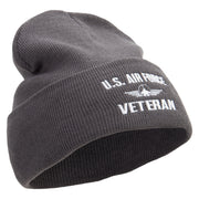 Air Force Veteran Embroidered 12 inch Acrylic Cuffed Long Beanie - Grey OSFM