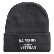 Air Force Veteran Embroidered 12 inch Acrylic Cuffed Long Beanie - Grey OSFM