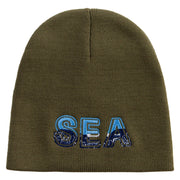 Aqua Sea Embroidered 8 inch Acrylic Short beanie - Olive OSFM