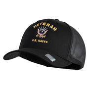 Veteran US Navy Embroidered Solid Cotton Twill Mesh Prostyle Cap - Black OSFM