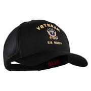 Veteran US Navy Embroidered Solid Cotton Twill Mesh Prostyle Cap - Black OSFM