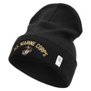US Marine Corps Embroidered 12 Inch Solid Knit Cuff Long Beanie Made in USA - Black OSFM