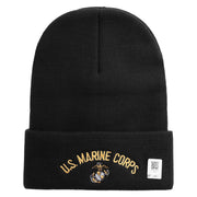 US Marine Corps Embroidered 12 Inch Solid Knit Cuff Long Beanie Made in USA - Black OSFM