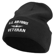 Air Force Veteran Embroidered 12 inch Acrylic Cuffed Long Beanie - Black OSFM