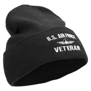 Air Force Veteran Embroidered 12 inch Acrylic Cuffed Long Beanie - Black OSFM