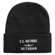 Air Force Veteran Embroidered 12 inch Acrylic Cuffed Long Beanie - Black OSFM