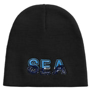 Aqua Sea Embroidered 8 inch Acrylic Short beanie - Black OSFM