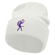 Twirling Gymnast Embroidered 12 Inch Long Knitted Beanie - White OSFM