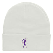 Twirling Gymnast Embroidered 12 Inch Long Knitted Beanie - White OSFM