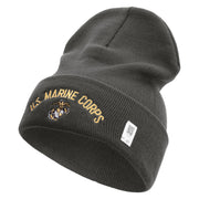 US Marine Corps Embroidered 12 Inch Solid Knit Cuff Long Beanie Made in USA - Charcoal OSFM