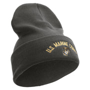 US Marine Corps Embroidered 12 Inch Solid Knit Cuff Long Beanie Made in USA - Charcoal OSFM