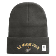 US Marine Corps Embroidered 12 Inch Solid Knit Cuff Long Beanie Made in USA - Charcoal OSFM