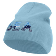 Aqua Sea Embroidered 8 inch Acrylic Short beanie - Lt-Blue OSFM