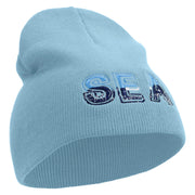 Aqua Sea Embroidered 8 inch Acrylic Short beanie - Lt-Blue OSFM