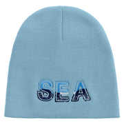 Aqua Sea Embroidered 8 inch Acrylic Short beanie - Lt-Blue OSFM