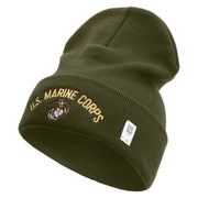 US Marine Corps Embroidered 12 Inch Solid Knit Cuff Long Beanie Made in USA - Olive OSFM