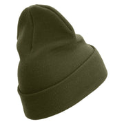 US Marine Corps Embroidered 12 Inch Solid Knit Cuff Long Beanie Made in USA - Olive OSFM