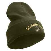US Marine Corps Embroidered 12 Inch Solid Knit Cuff Long Beanie Made in USA - Olive OSFM