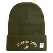 US Marine Corps Embroidered 12 Inch Solid Knit Cuff Long Beanie Made in USA - Olive OSFM