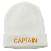 Captain Embroidered Cuff Long Beanie