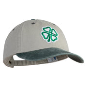 4 Leaf Clover Patched Pigment Dyed Wash Cap - Beige Green OSFM