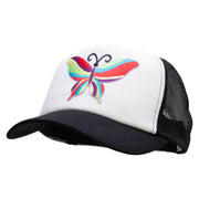 60's Multi-Colored Butterfly Patched Cotton Trucker Cap - Black OSFM