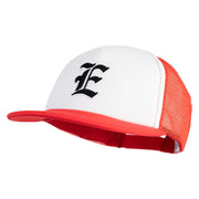 Old English Black E Patched Flat Bill Trucker Snapback Cap - White Red OSFM