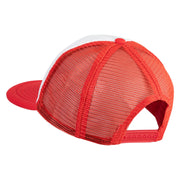 Old English Black E Patched Flat Bill Trucker Snapback Cap - White Red OSFM