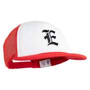 Old English Black E Patched Flat Bill Trucker Snapback Cap - White Red OSFM