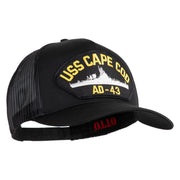 USS Cape Cod AD 43 Patched Solid Cotton Twill 5 panel Mesh Back Cap - Black OSFM