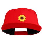 Cute Daisy Flower Embroidered Iron On Patched 6 Panel High Profile Structured Snapback - Red OSFM