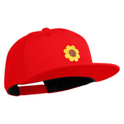 Cute Daisy Flower Embroidered Iron On Patched 6 Panel High Profile Structured Snapback - Red OSFM