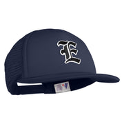Old English Black E Patched Flat Bill Trucker Snapback Cap - Navy OSFM