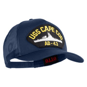 USS Cape Cod AD 43 Patched Solid Cotton Twill 5 panel Mesh Back Cap - Navy OSFM