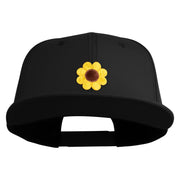 Cute Daisy Flower Embroidered Iron On Patched 6 Panel High Profile Structured Snapback - Black OSFM