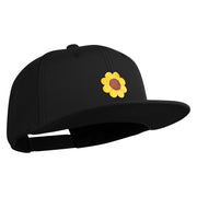 Cute Daisy Flower Embroidered Iron On Patched 6 Panel High Profile Structured Snapback - Black OSFM
