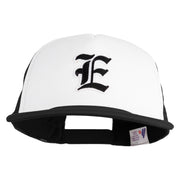 Old English Black E Patched Flat Bill Trucker Snapback Cap - White Black OSFM