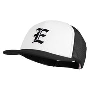 Old English Black E Patched Flat Bill Trucker Snapback Cap - White Black OSFM