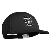 Old English Black E Patched Flat Bill Trucker Snapback Cap - Black OSFM