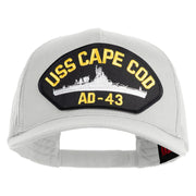USS Cape Cod AD 43 Patched Solid Cotton Twill 5 panel Mesh Back Cap - White OSFM