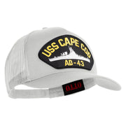 USS Cape Cod AD 43 Patched Solid Cotton Twill 5 panel Mesh Back Cap - White OSFM