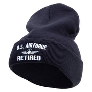 Air Force Retired Embroidered 12 Inch Long Knitted Beanie - Black OSFM