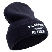 Air Force Retired Embroidered 12 Inch Long Knitted Beanie - Black OSFM