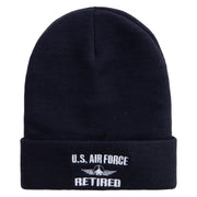 Air Force Retired Embroidered 12 Inch Long Knitted Beanie - Black OSFM