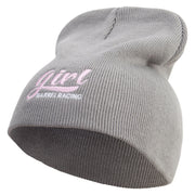 Barrel Racing Girl Embroidered 8 inch Acrylic Short beanie - Grey OSFM