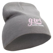 Barrel Racing Girl Embroidered 8 inch Acrylic Short beanie - Grey OSFM