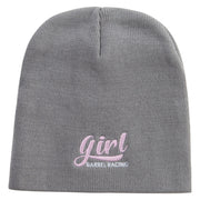 Barrel Racing Girl Embroidered 8 inch Acrylic Short beanie - Grey OSFM