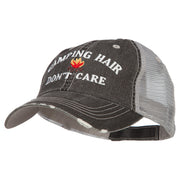 Camping Hair Don't Care with Fire Embroidered Cotton Mesh Cap